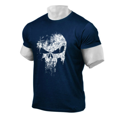 Tee-Shirt-Tete-de-Mort-Punisher-Bleu-Marine