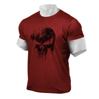 Tee-Shirt-Tete-de-Mort-Punisher-Rouge-Noir