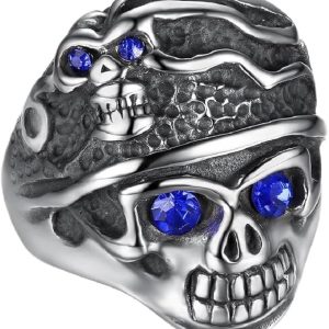 ☠️ Bague Tête de Mort Pirate aux Yeux Bleus